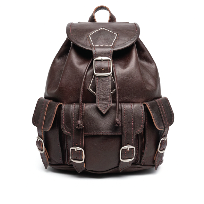 Durable Goat Leather Backpack with Multiple Pockets