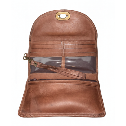 Hand-Tooled Goat Leather Clutch Wallet with Wrist Strap