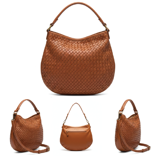 Woven Goat Leather Hobo Shoulder Bag