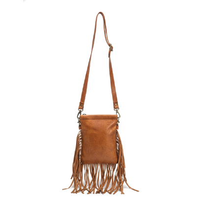 Boho Goat Leather Fringe Crossbody Bag with Shell Accents