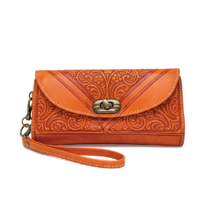 Hand-Tooled Goat Leather Wallet with Wrist Strap
