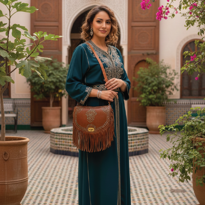 Boho Studded Goat Leather Fringe Crossbody Bag