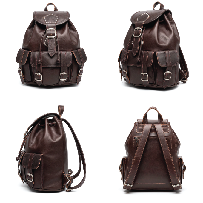 Durable Goat Leather Backpack with Multiple Pockets