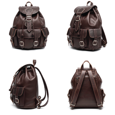 Durable Goat Leather Backpack with Multiple Pockets