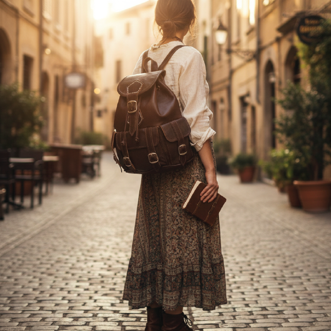 Durable Goat Leather Backpack with Multiple Pockets