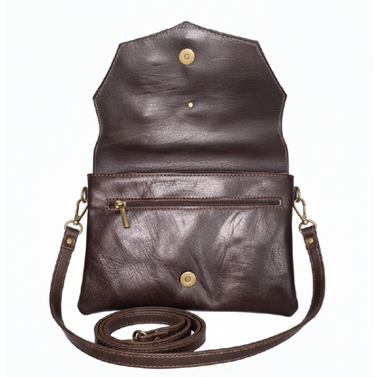 Studded Goat Leather Crossbody Clutch with Turquoise Accent