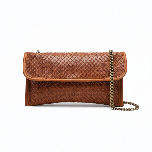 Woven Goat Leather Clutch with Chain Strap
