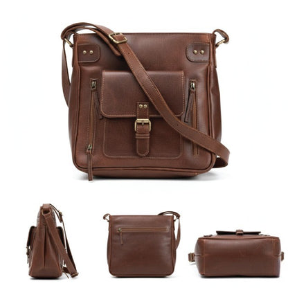 Classic Goat Leather Crossbody Bag with Front Pockets