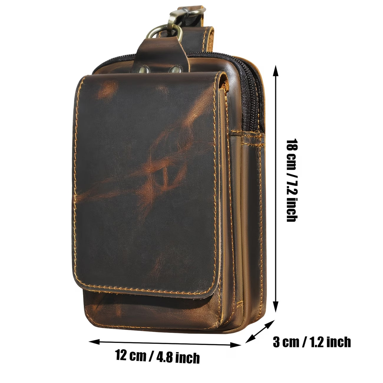 Men’s Genuine Leather Phone Waist Pouch – Hands-Free Belt-Worn Phone Holder, Casual Outdoor Leather Pouch, Compatible with Most Smartphones, Discreet Design MH014