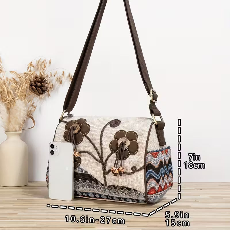 Vintage Ethnic Style Crossbody Bag – Retro Bohemian Floral Embroidered Women’s Handbag