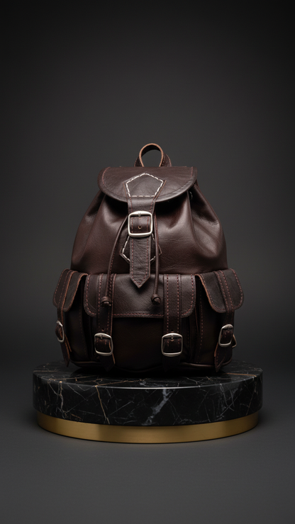 Durable Goat Leather Backpack with Multiple Pockets