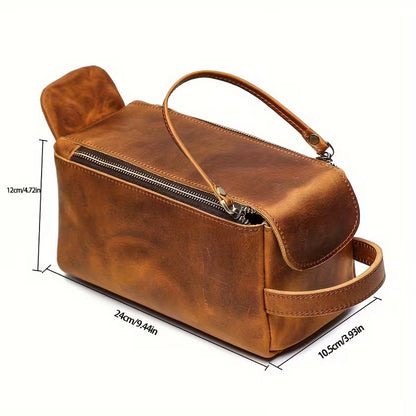 Vintage Genuine Leather Men’s Toiletry Bag – Large Capacity Crazy Horse Leather Travel Organizer MH001