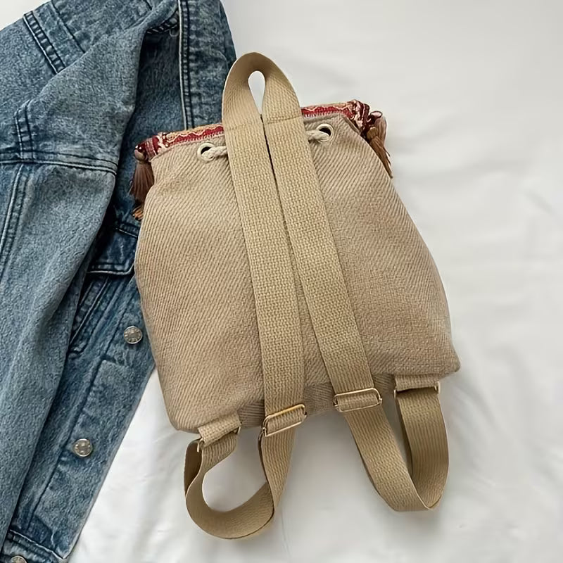 Women’s Casual Ethnic Style Backpack – Fringe Design, Large Capacity, Versatile Shoulder Bag MH009