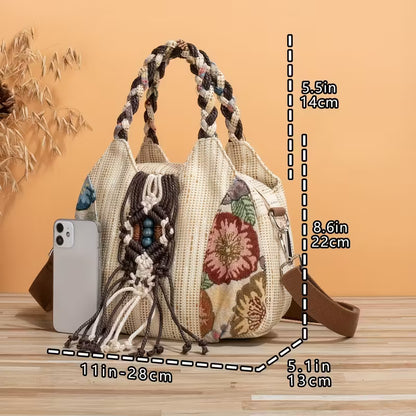 Ethnic Style Messenger Bag with Hand-Woven Adjustable Shoulder Strap MH008