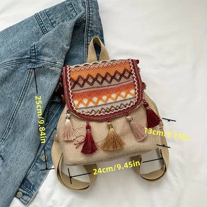 Women’s Casual Ethnic Style Backpack – Fringe Design, Large Capacity, Versatile Shoulder Bag MH009
