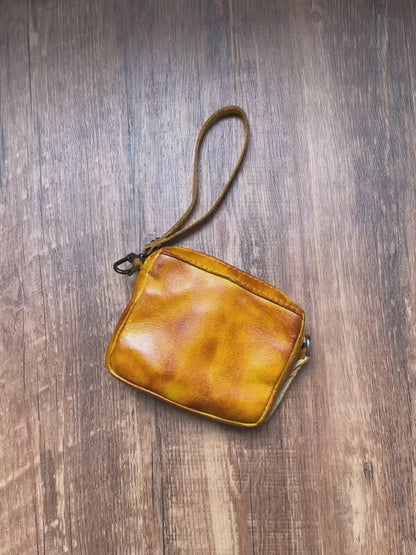 Handmade Vintage Wallet, Top-grain Leather Simple Car Key Bag, Zipper Card Bag, Dinner Ladies Change Clutch Bag Suitable for men and women. MH002