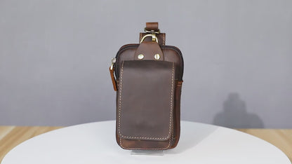 Men’s Genuine Leather Phone Waist Pouch – Hands-Free Belt-Worn Phone Holder, Casual Outdoor Leather Pouch, Compatible with Most Smartphones, Discreet Design MH014