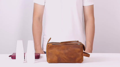 Vintage Genuine Leather Men’s Toiletry Bag – Large Capacity Crazy Horse Leather Travel Organizer MH001